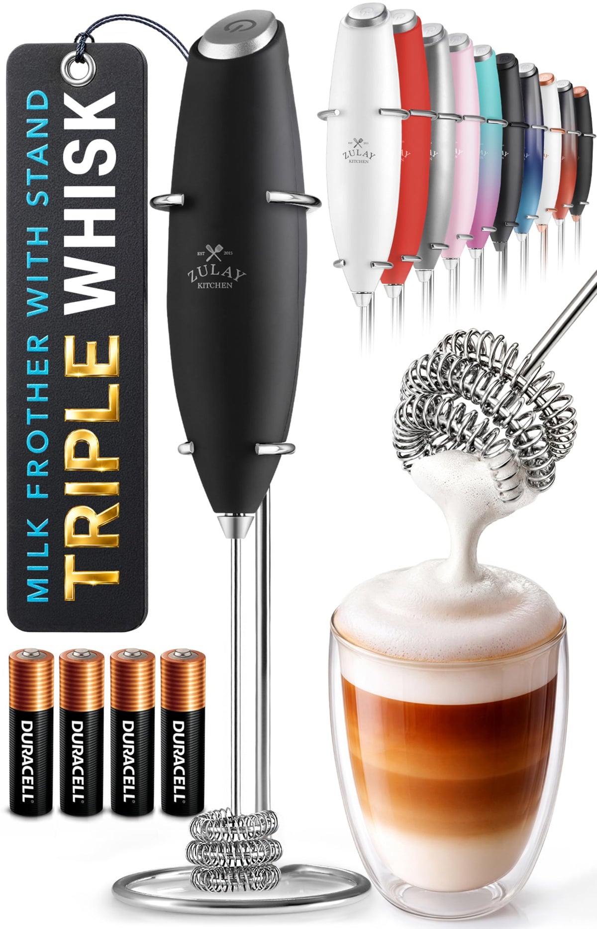 Powerful Milk Frother Wand With Duracell Batteries