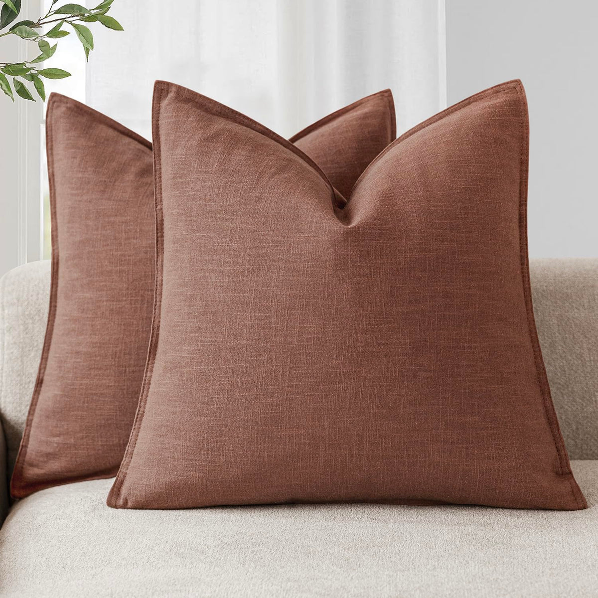 Pack of 2 Decorative Linen Solid Throw Pillow Covers Soft Accent Euro Cushion Case Boho Farmhouse Pillowcase for Chair Couch Sofa Bedroom Living Room Home Decor 20 x 20 Inch Rust Red (2 Count)