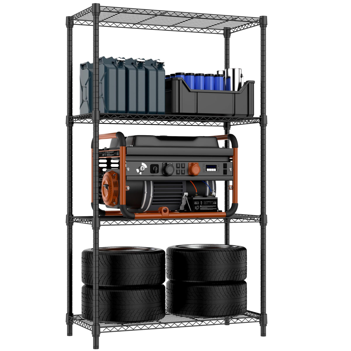 1000 lbs 4 Tier Shelf Metal Storage Shelves Shelving Wire Rack Heavy Duty Closet Organizers for Garage Kitchen Bathroom Laundry Black 15.7" D x 33.5" W x 59.5" H (4 Count)