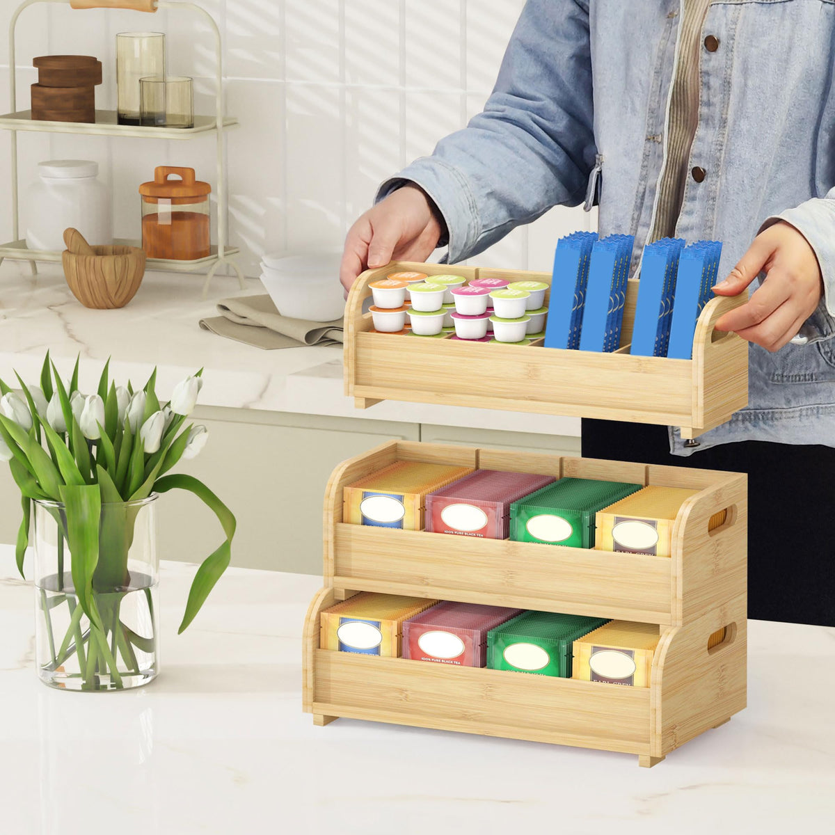 3 Tier Bamboo Tea Bag Organizer