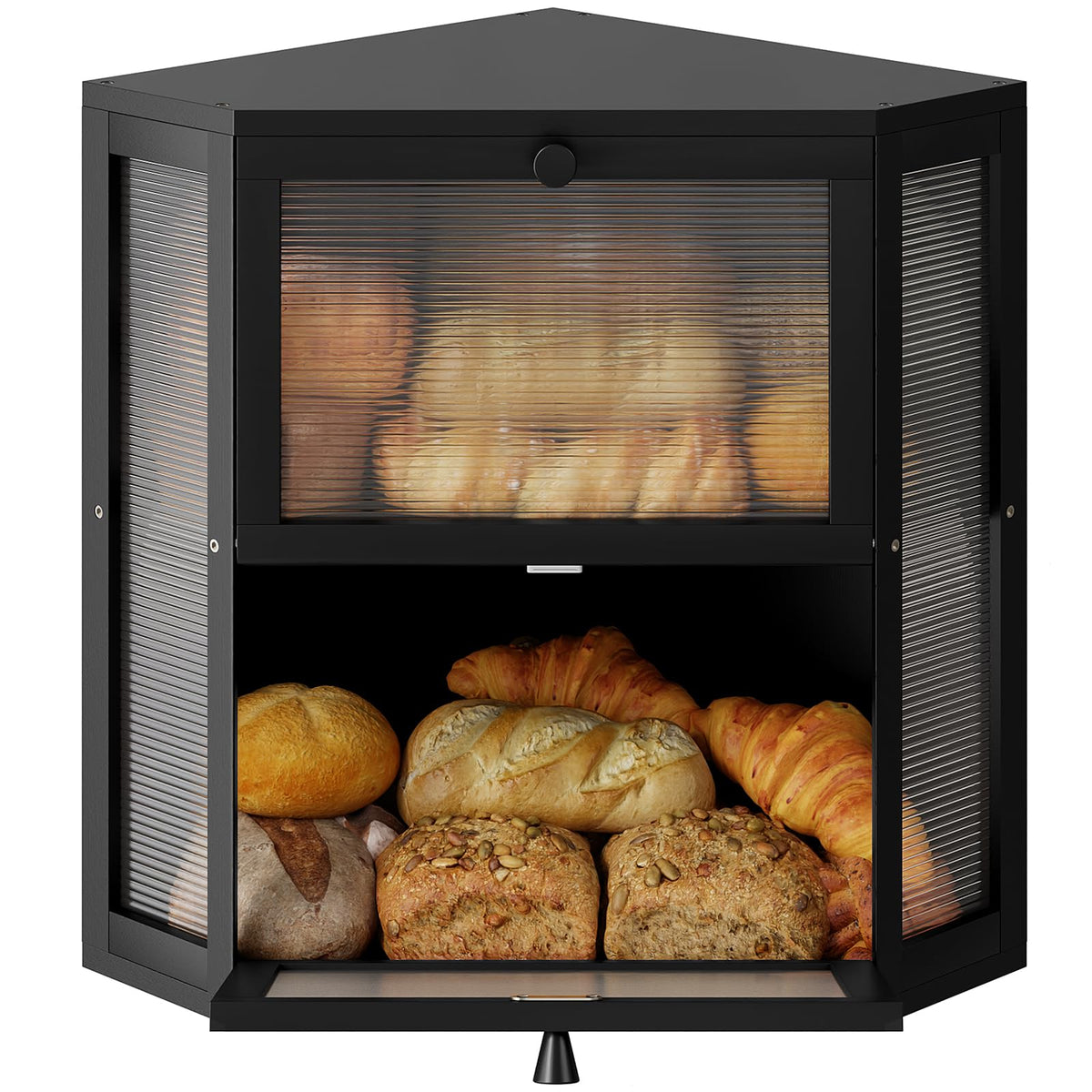 Double Layer Corner Bread Box for Kitchen Countertop with 2 Doors