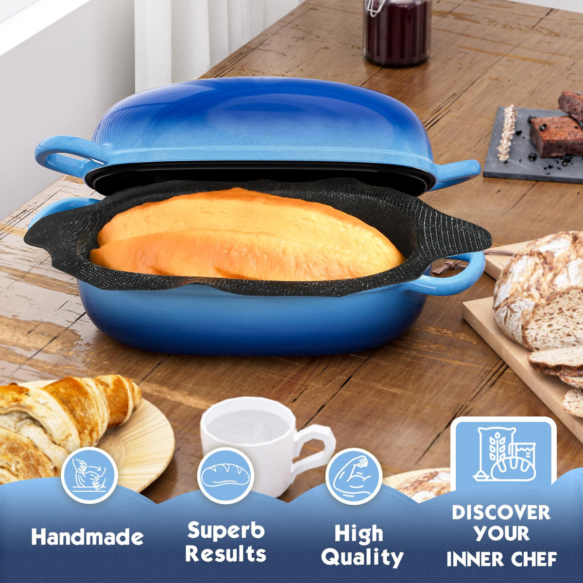 Dutch Oven 2.5QT Bread Pans with Silicone Liner for Bread Baking