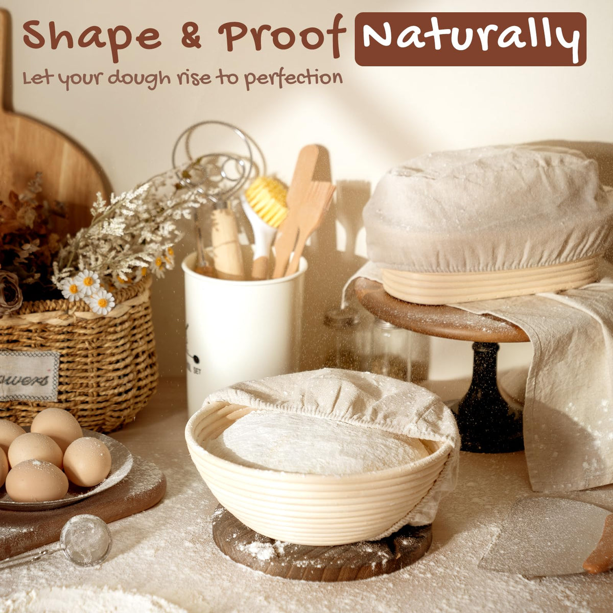 Sourdough Starter Kit with Round & Oval Banneton Bread Proofing Basket