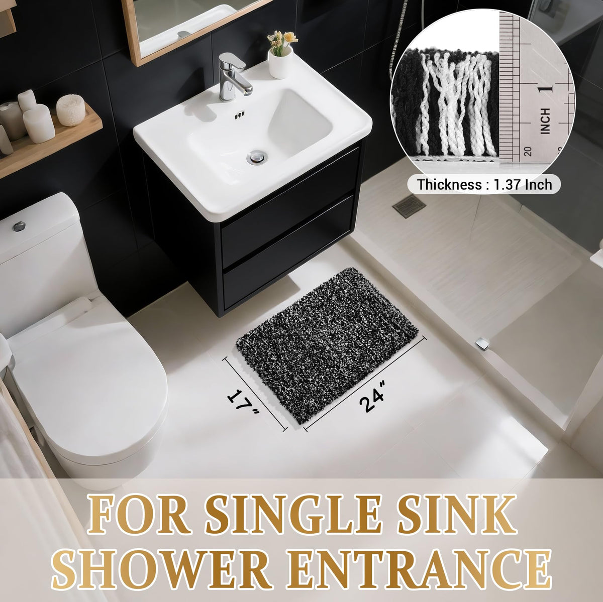 Black and White Bathroom Rugs Non Slip Washable