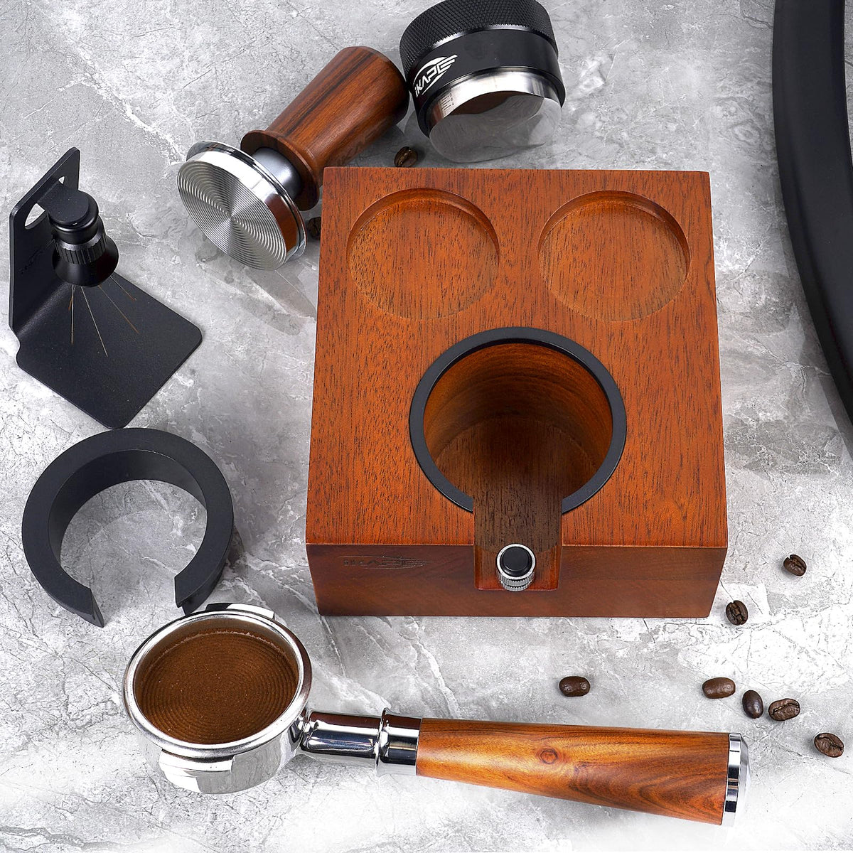 51/53/54mm Espresso Tamper Station, Wooden Coffee Tamper Holder Base, Espresso Tamp Mat Stand Fit for 51, 53, 54 mm Espresso Accessories - Can be Adjustable Portafilters Stand Height