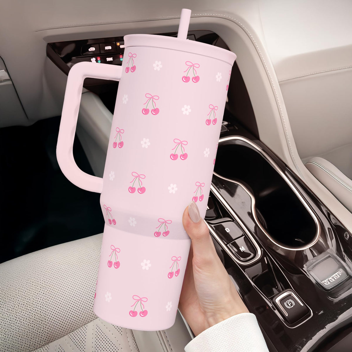 Cherry 40oz Slider Tumbler with Handle and Straw