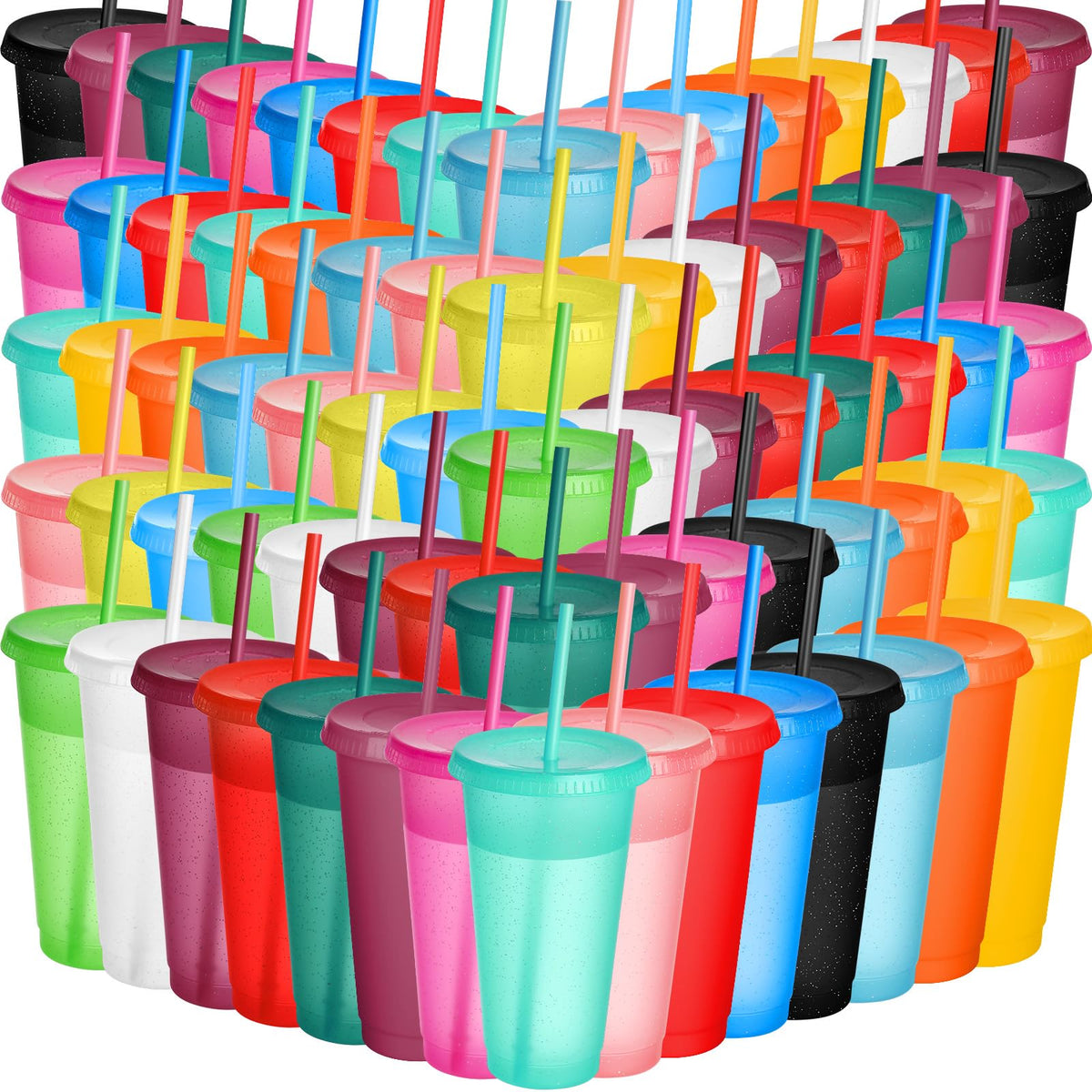 100 Pack Tumbler with Straw and Lid Bulk Cups for Gifts Glitter Plastic Coffee Cups 24 (100 Count)