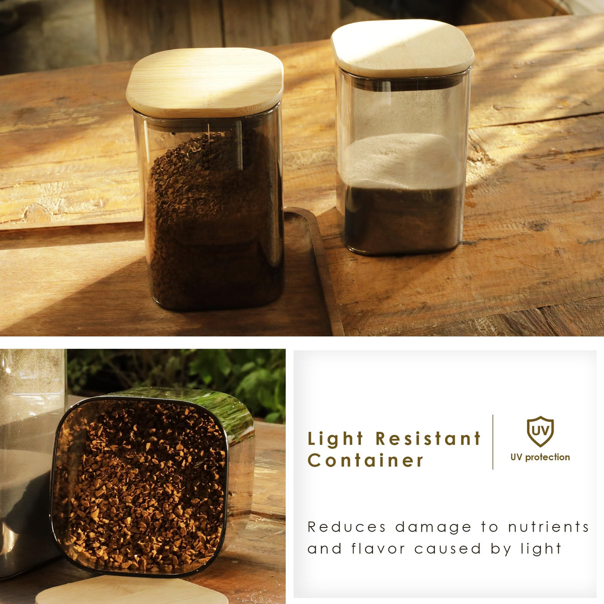 4-Pack Anti-UV Square Glass Storage Jars with Bamboo Lids (1.22Qt) (4 Count)
