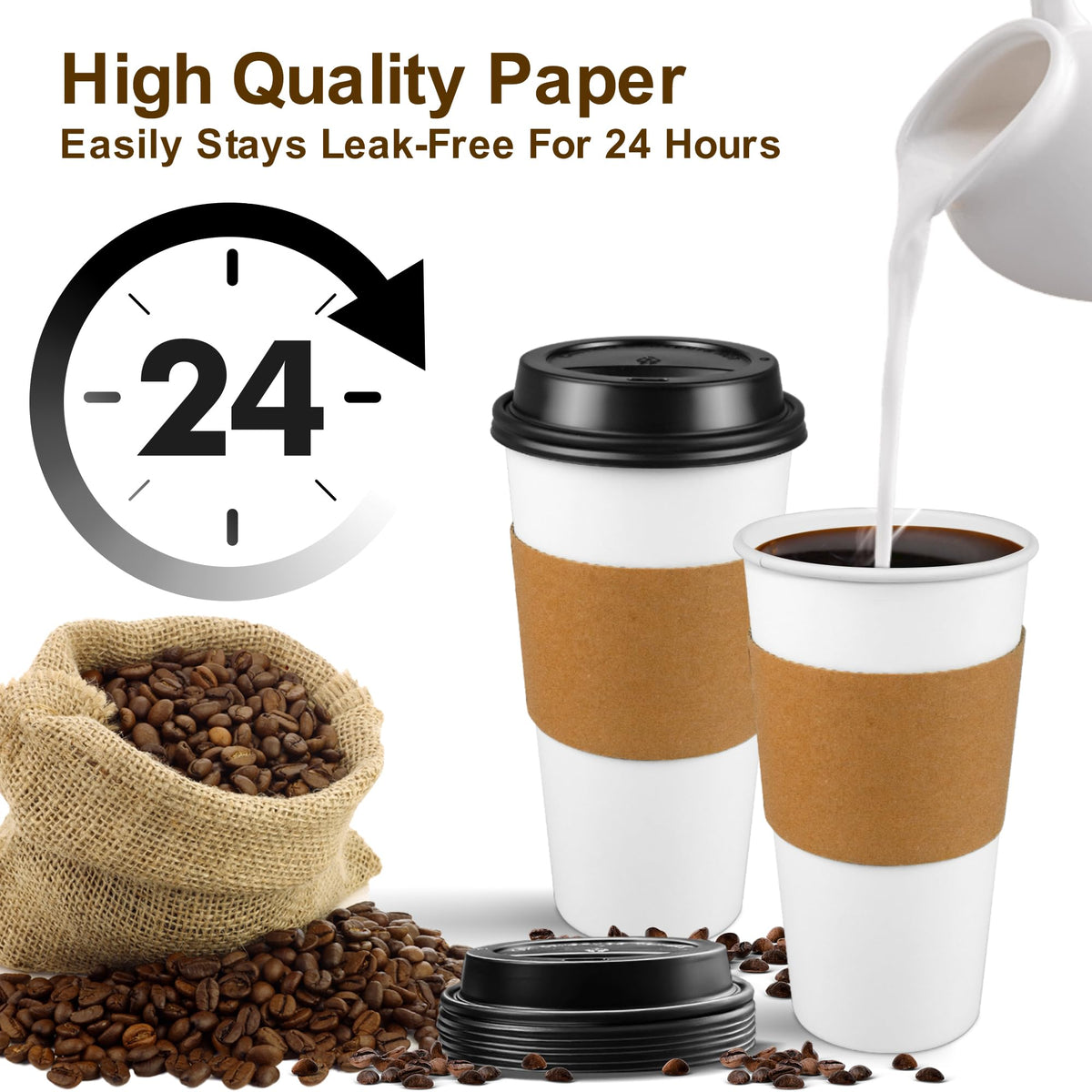 100 Pack 20 oz Disposable Coffee Cups with Lids and Sleeves (100 Count)