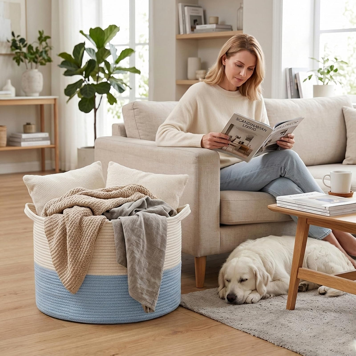 65L Extra Large Woven Blanket Basket