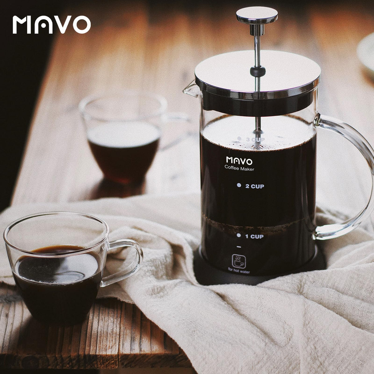 French Press Coffee Maker Stainless Steel Cold Brew Heat Resistant Glass Coffee & Tea Maker with 2 Filter