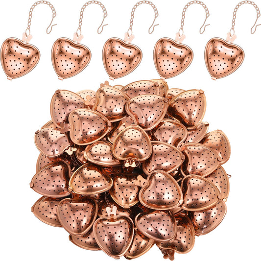 100 Pcs Tea Strainer Stainless Steel Tea Ball Infuser Loose Leaf Tea Steeper Tea Interval Diffuser Heart Shape Mesh Tea Filters with Extended Chain Hook for Seasonings Cup Bottle (100 Count)