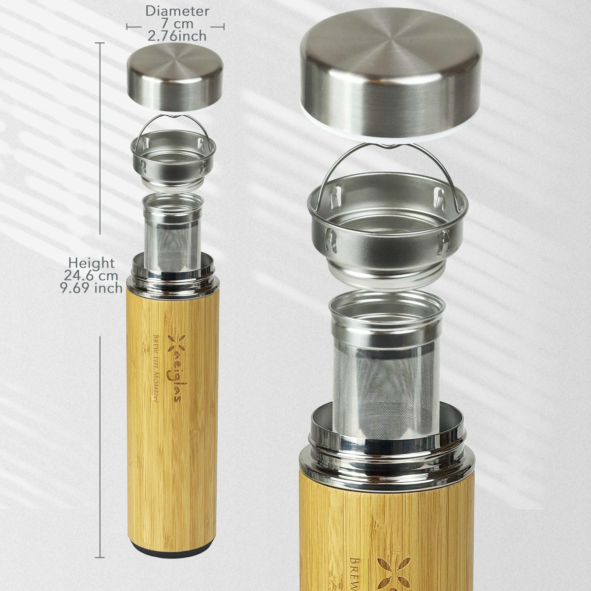 18 oz Bamboo Tea Infuser Bottle for Loose Leaf Tea