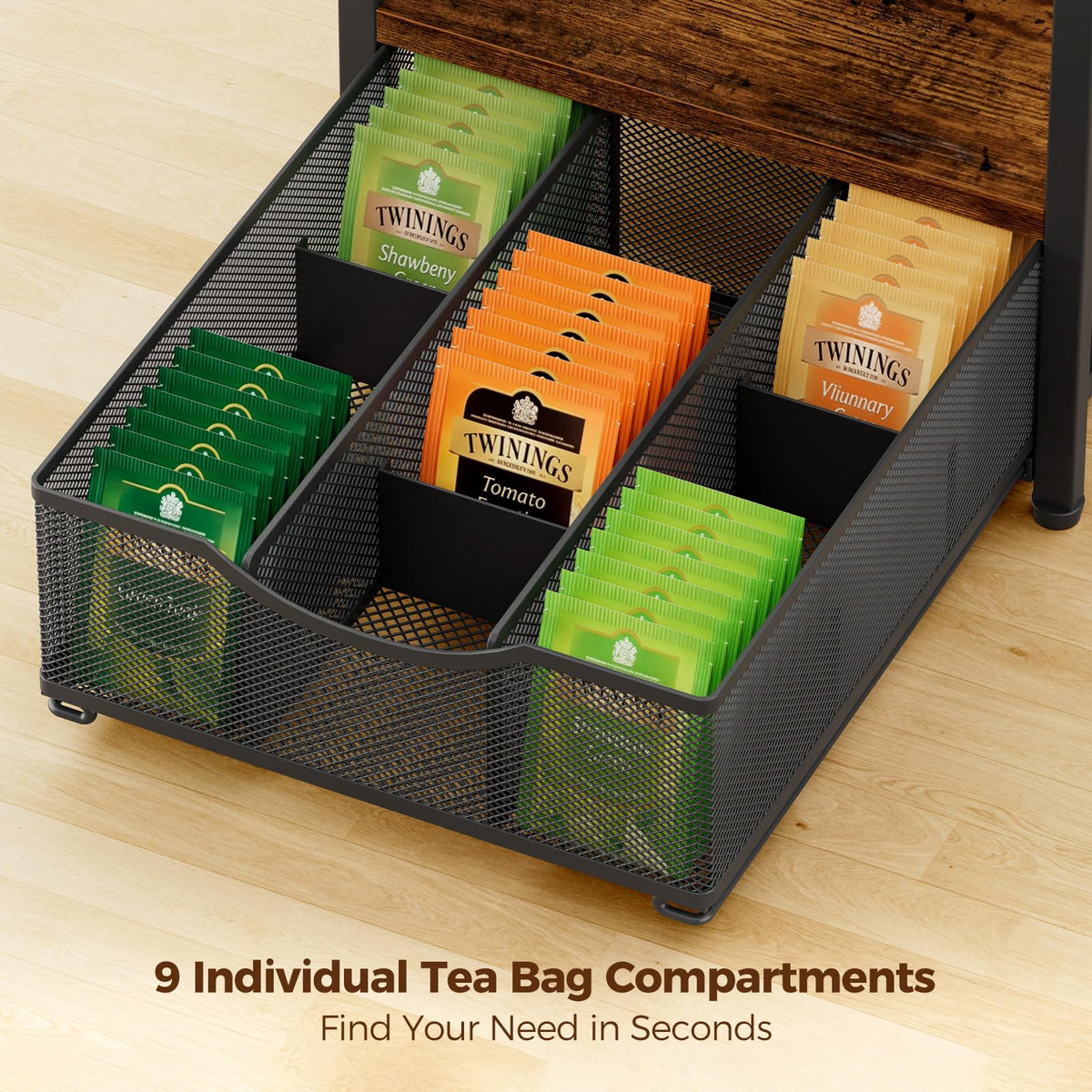 3 Tier Tea Bag Organizer with Drawer for Countertop
