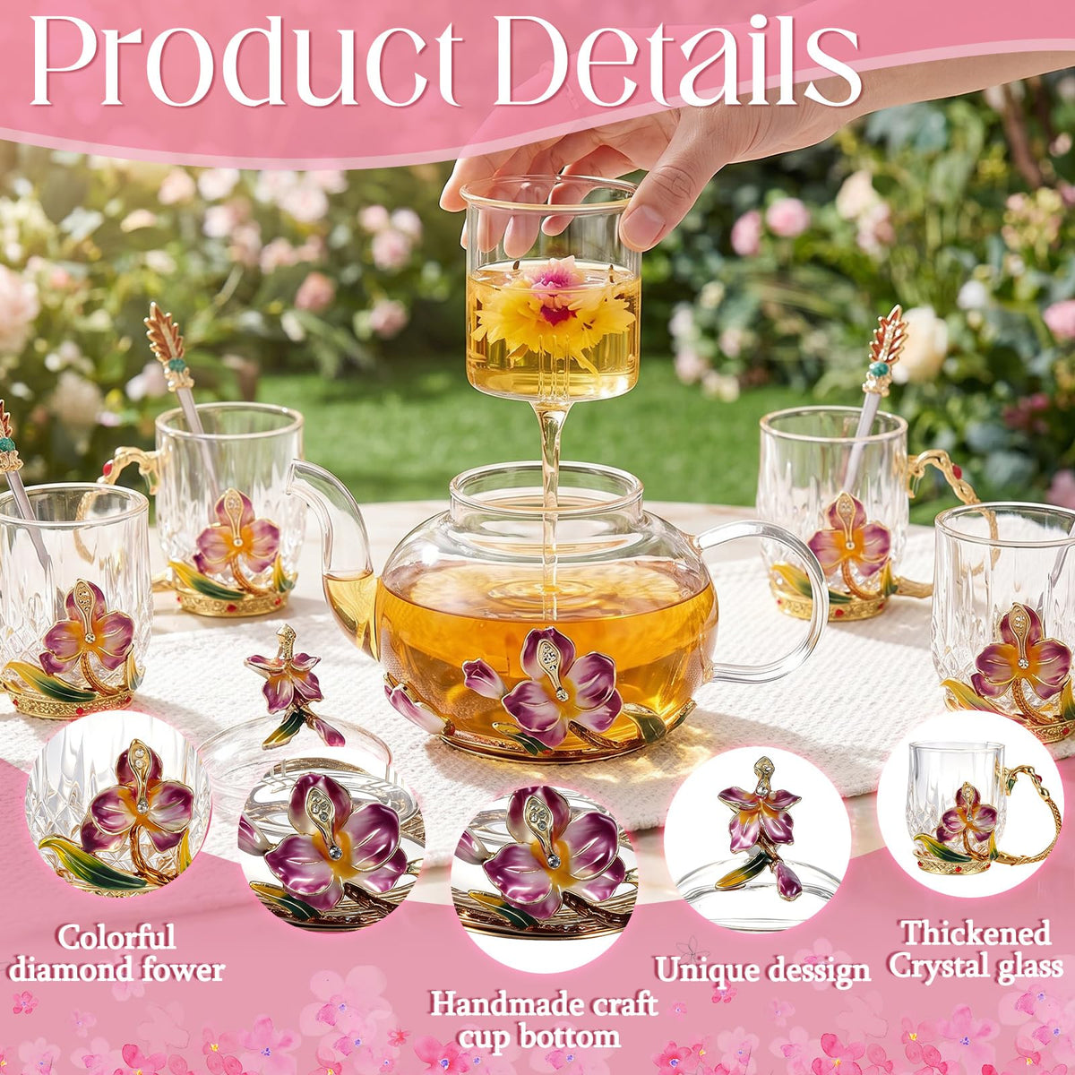 5 Pcs Floral Glass Tea Set (5 Count)