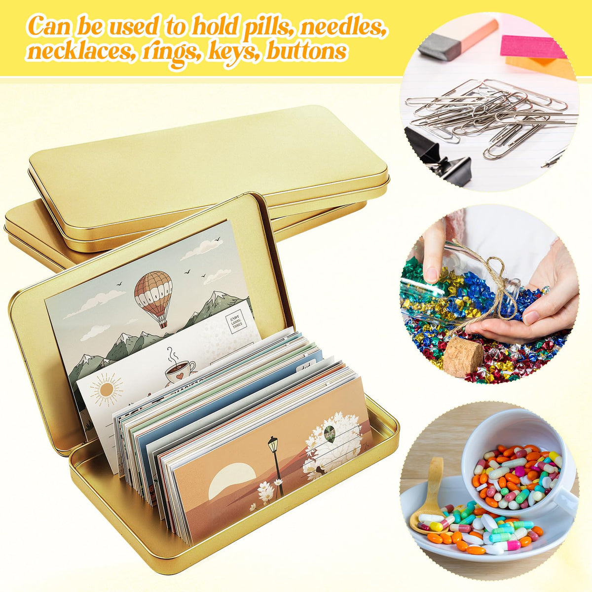 4 Pack Metal Tin Boxes with Hinged Lids (4 Count)