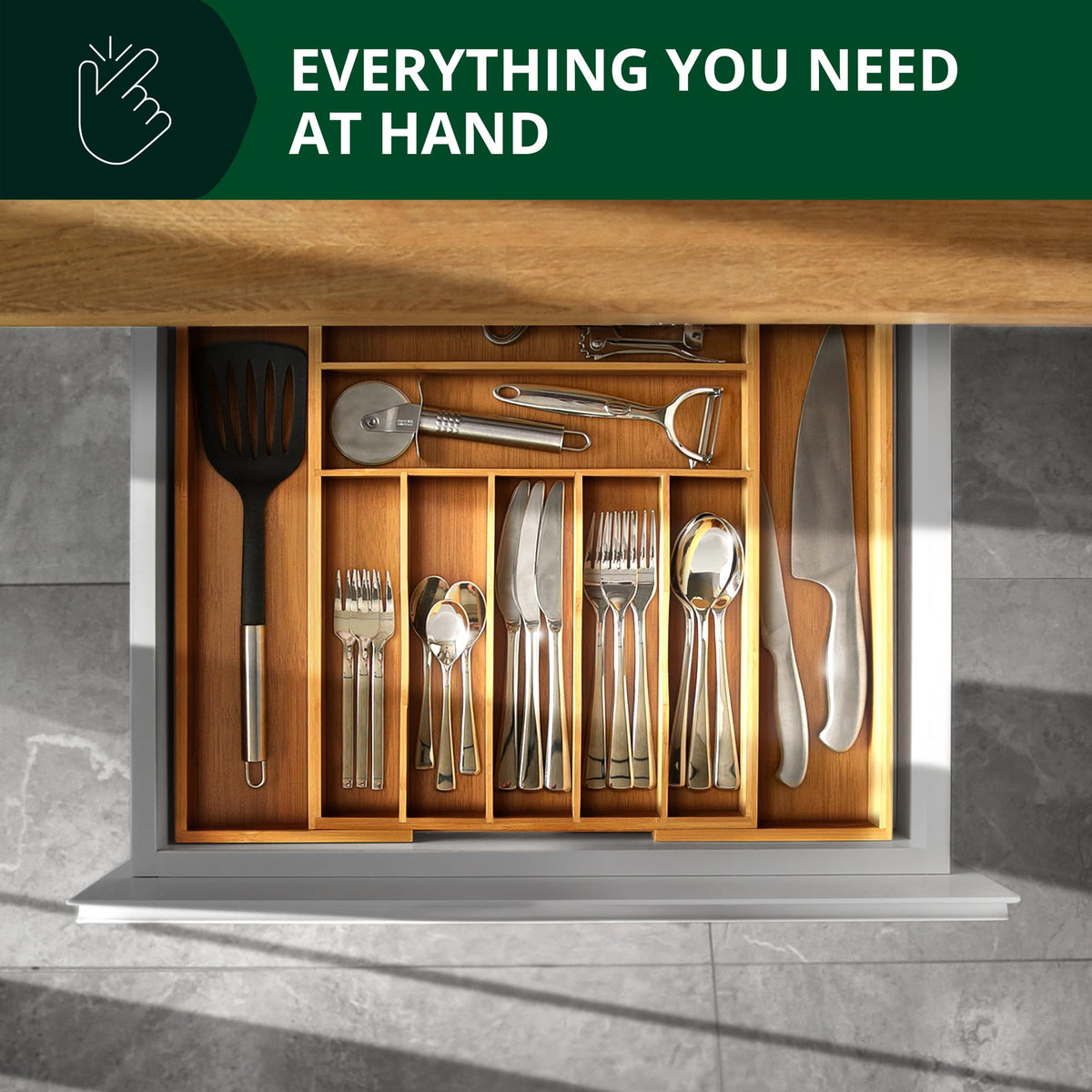 Luxury Bamboo Kitchen Drawer Organizer