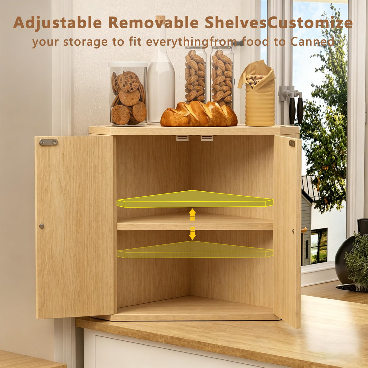 Natural Corner bread box for kitchen countertop