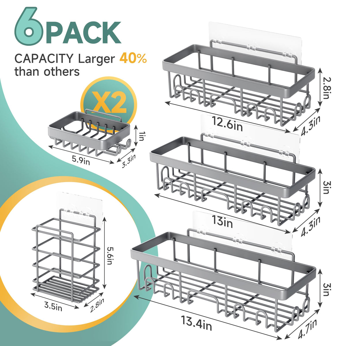 6 Pack Rustproof & Waterproof Shower Caddy (6 Count)