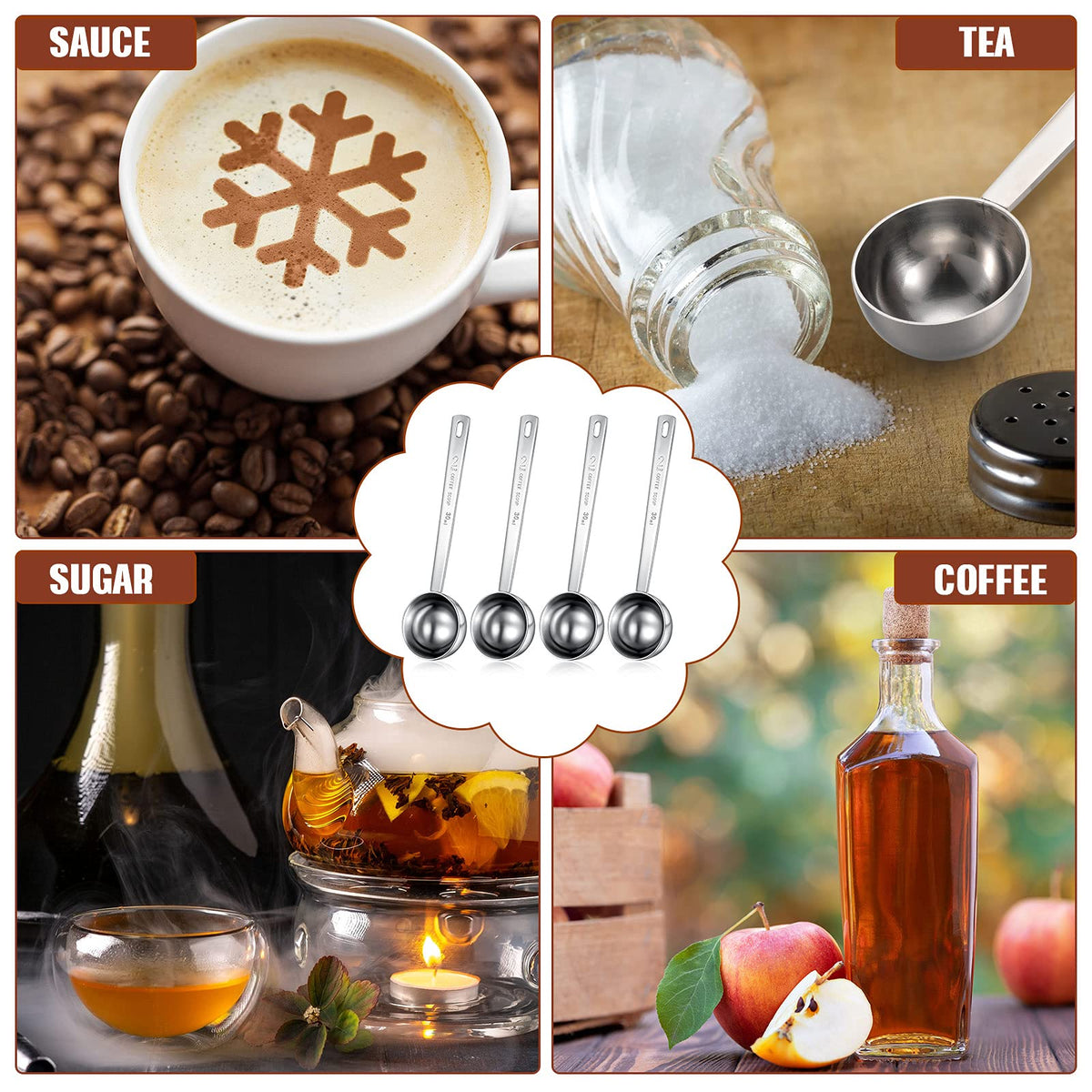 4 Pcs 2 Tablespoon Scoops with Long Handle