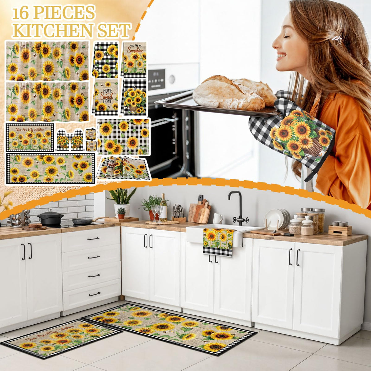 16 Pcs Sunflower Kitchen Decor Set (16 Count)