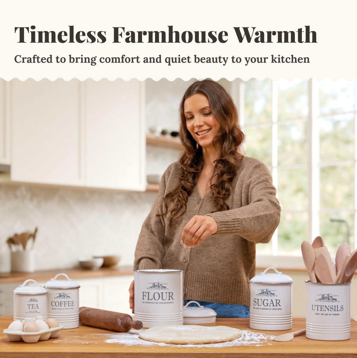 5 Piece Farmhouse Kitchen Canister Sets for Kitchen Counter (5 Count)