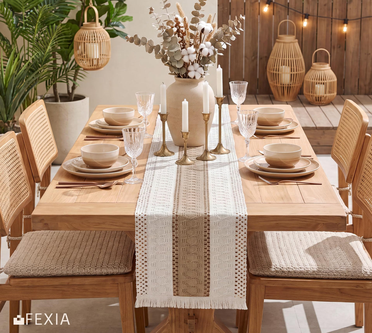 Boho Table Runner for Fall Home Decor 12x72 Burlap with Tassels (6 Sq Ft)
