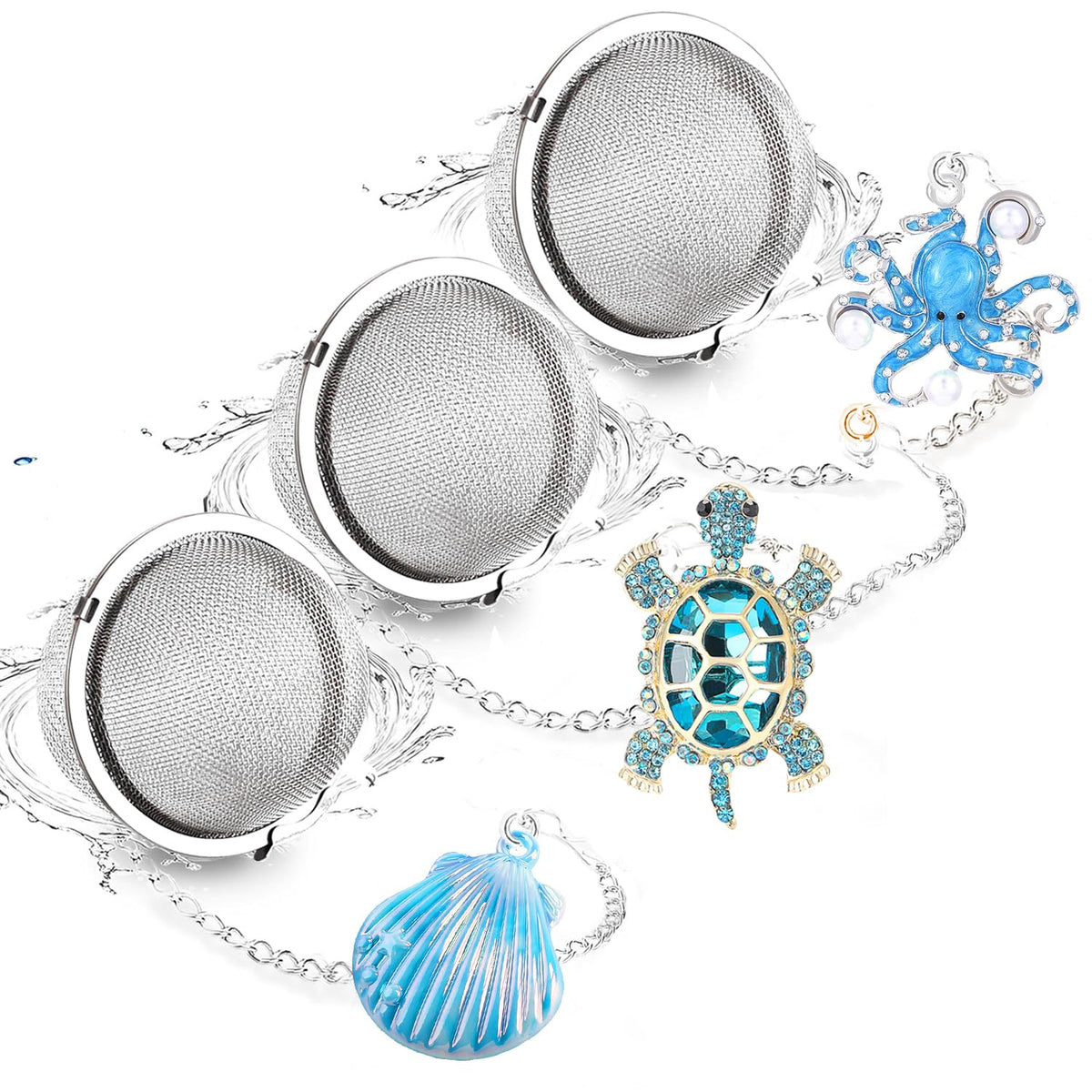 Tea Infuser Loose Leaf Tea Steeper Tea Ball Stainless Steel Mesh Tea Strainer Turtle Octopus Shell Pendant Tea Filter with Extended Chain Hook Tea Strainer Tea Diffusers for Loose Tea