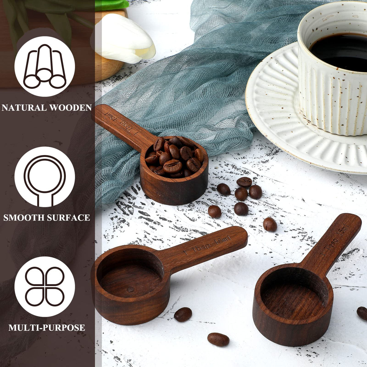 4 Pcs Coffee Wooden Scoop for Canisters Jars 15ml 1 Tablespoon (4 Count)
