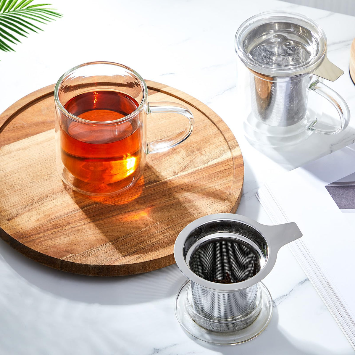 2 Pack Glass Tea Infuser Cup with Lid (2 Count)