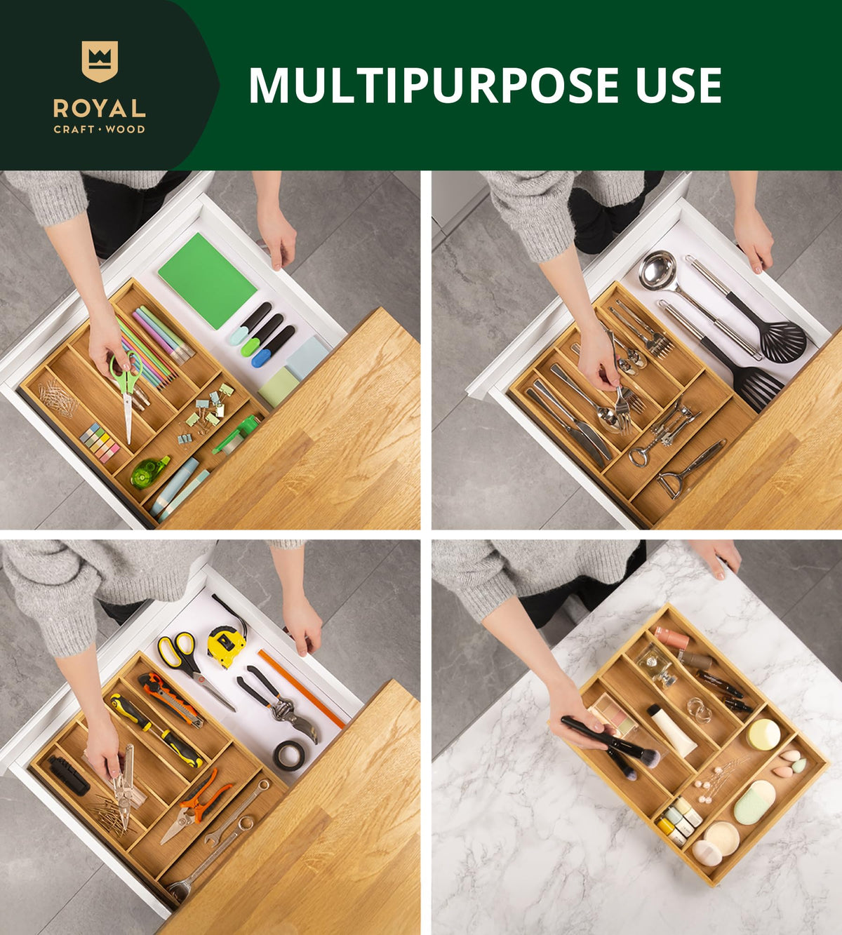 Luxury Bamboo Utensil Rack and Silverware Organizer
