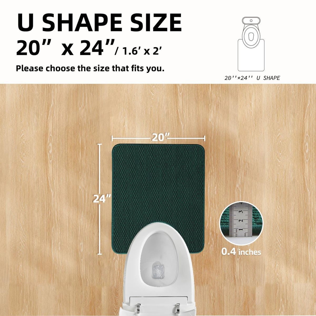 Toilet Rug Thin Toilet Rugs U Shaped Washable Non Slip Absorbent Quick Dry Low Pile Toilet Mat (480 sq in)