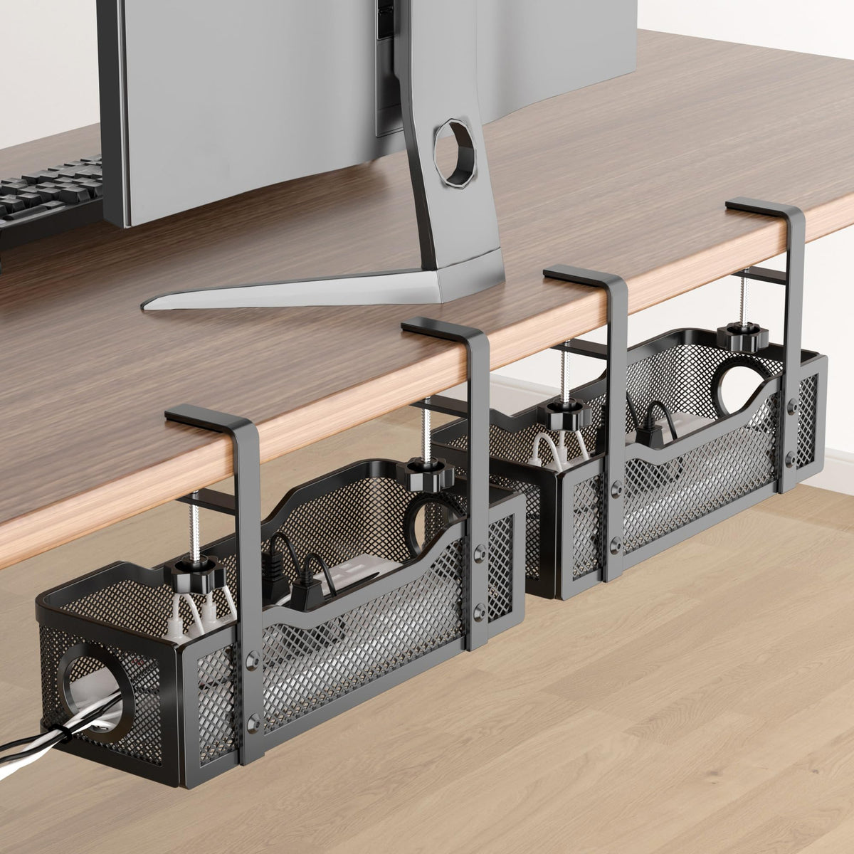 2 Pack Under Desk Cable Management Box Black (2 Count)