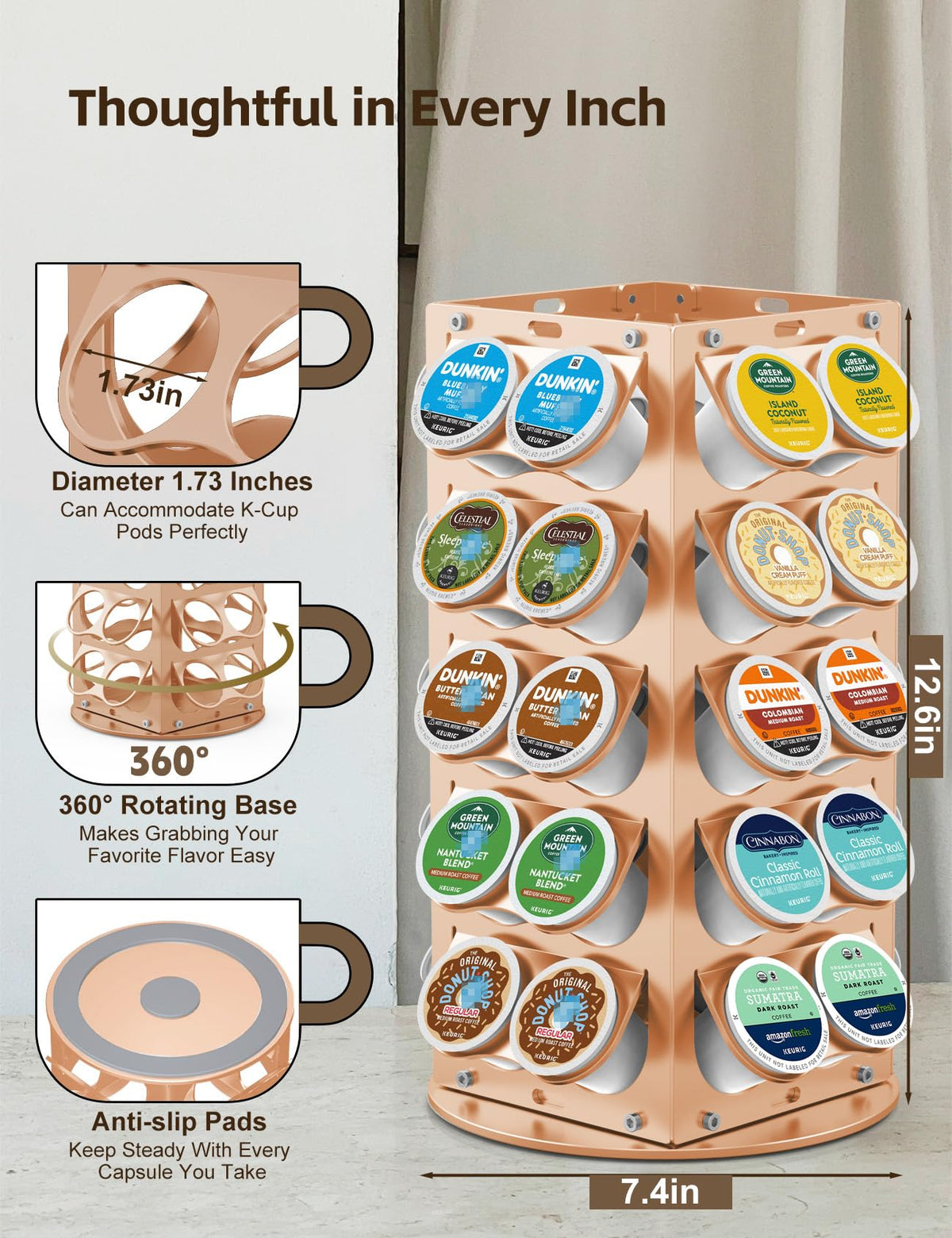 K Cup Holder 360° Rotating Aluminum 40 Pods