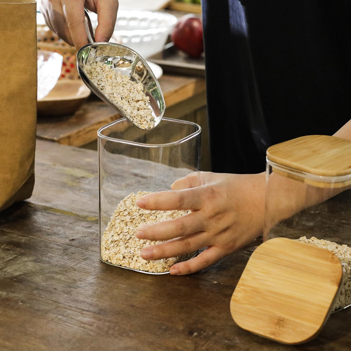 Kitchen Glass Jars Set with Bamboo Lids for Storage