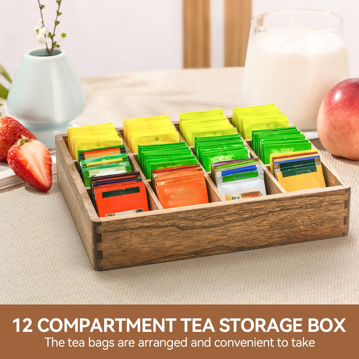Wooden Tea Bag Organizer for Drawer (12 Count)