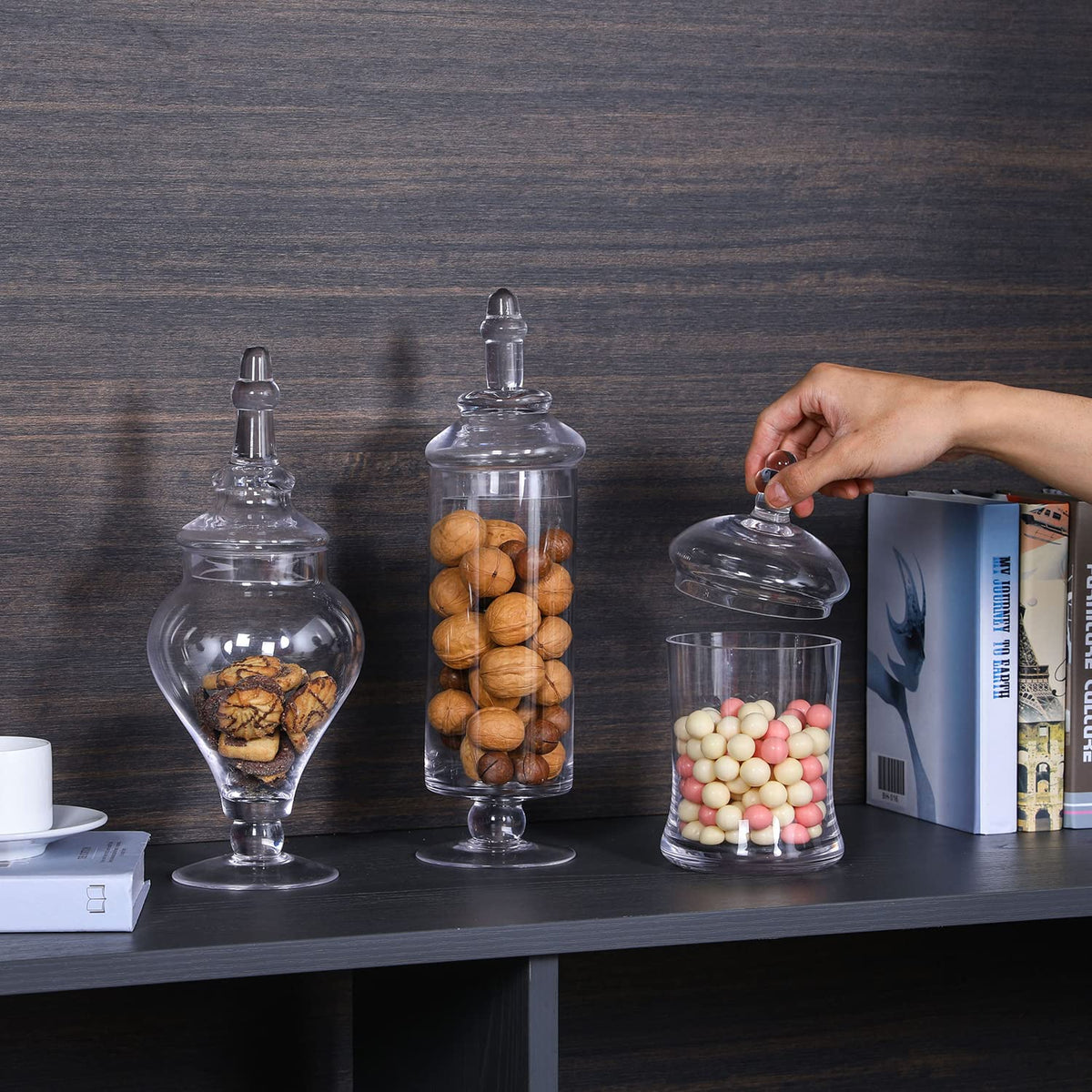 Clear Glass Apothecary Jars with Lid (3 Count)