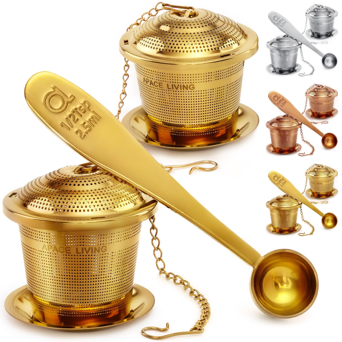Tea Infuser Set of 2 with Tea Scoop & Drip Trays