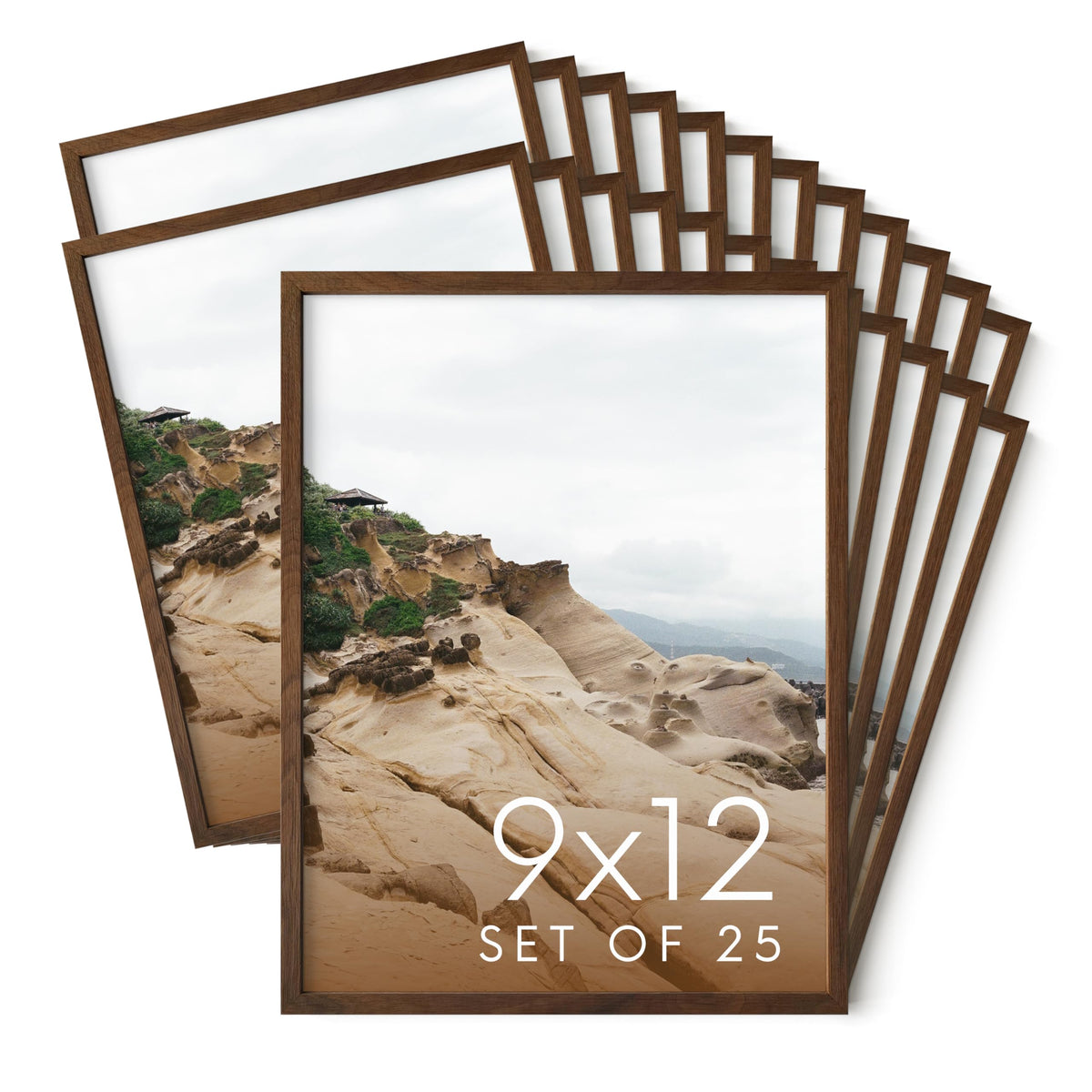 9x12 Walnut Oak Wood Picture Frames Set of 25