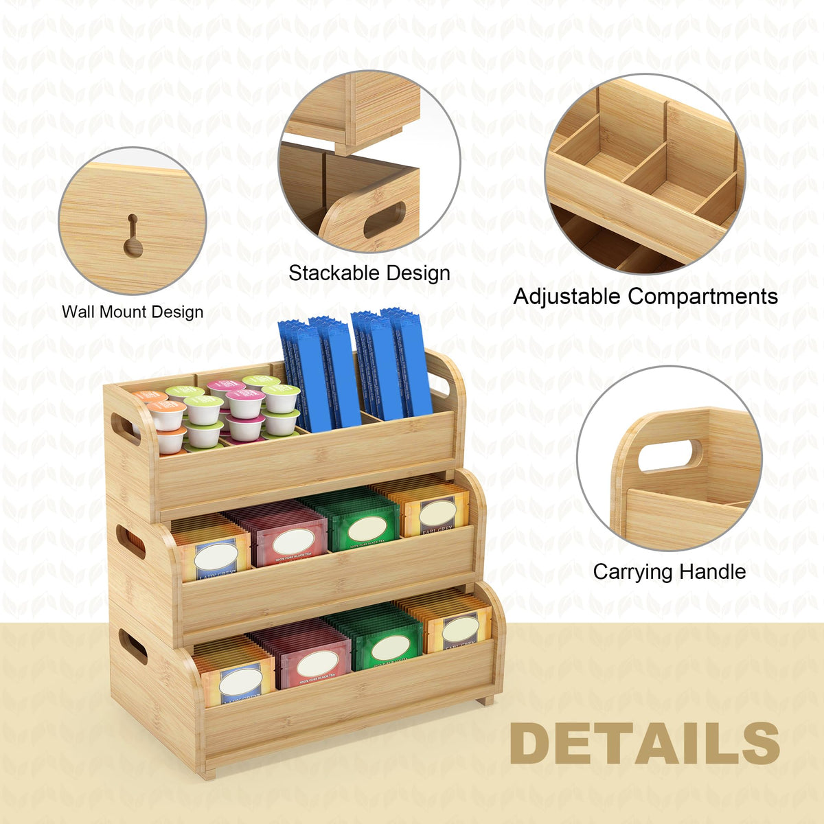 3 Tier Bamboo Tea Bag Organizer