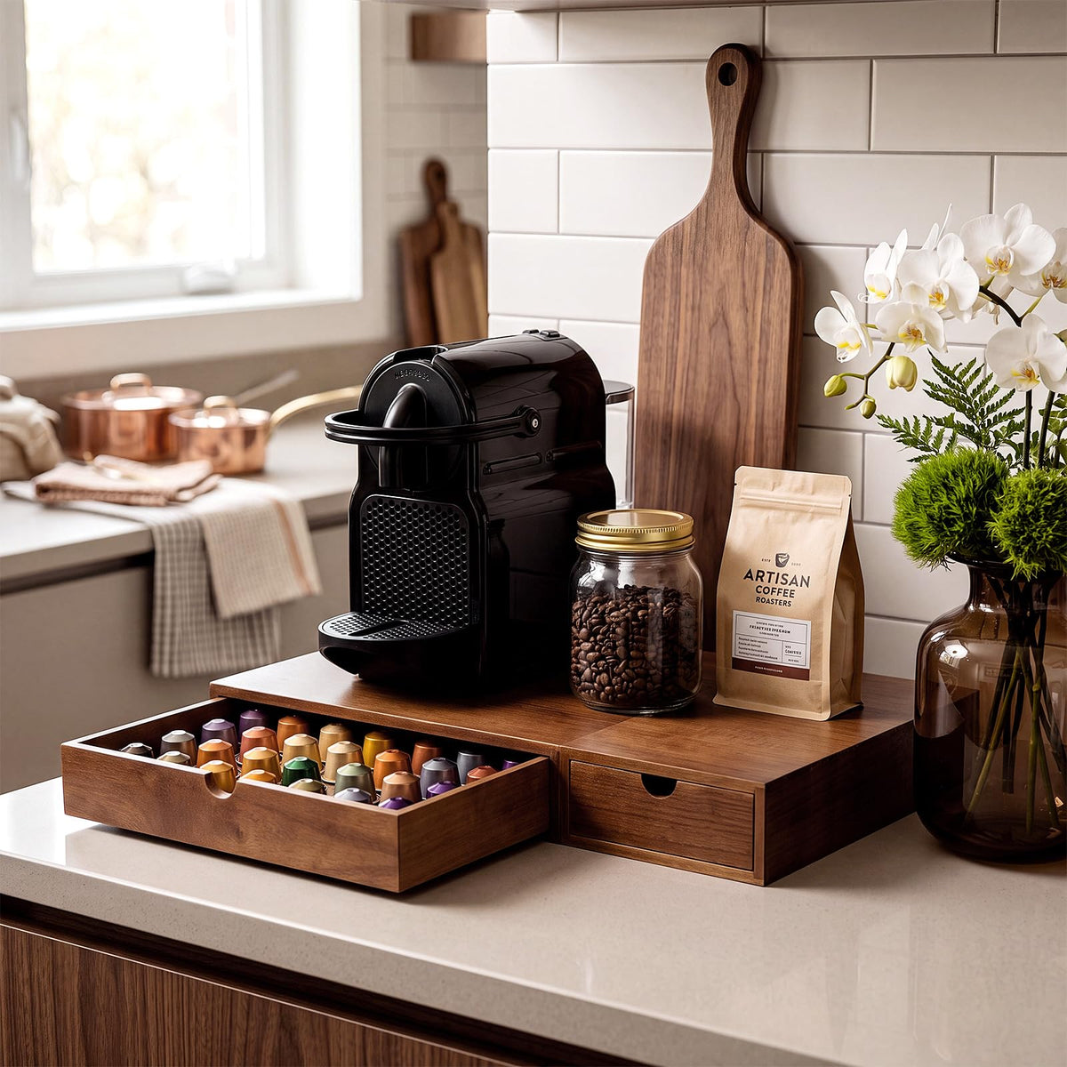 1 Pack Wooden Pod Holder Drawer Coffee Box