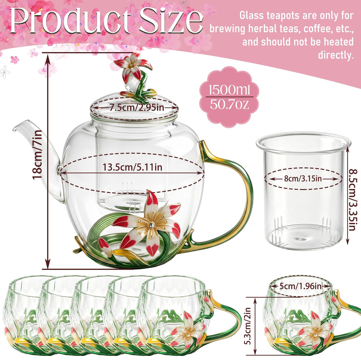 Floral Glass Tea Set (7 Count)