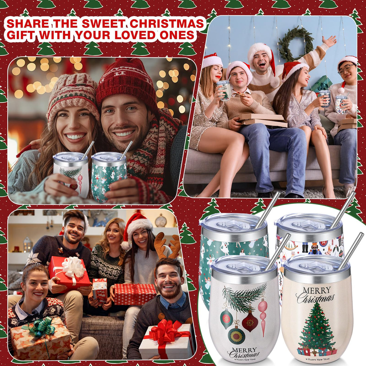 12 Pack Christmas Tumbler Bulk with Lid and Straw Brush (12 Count)