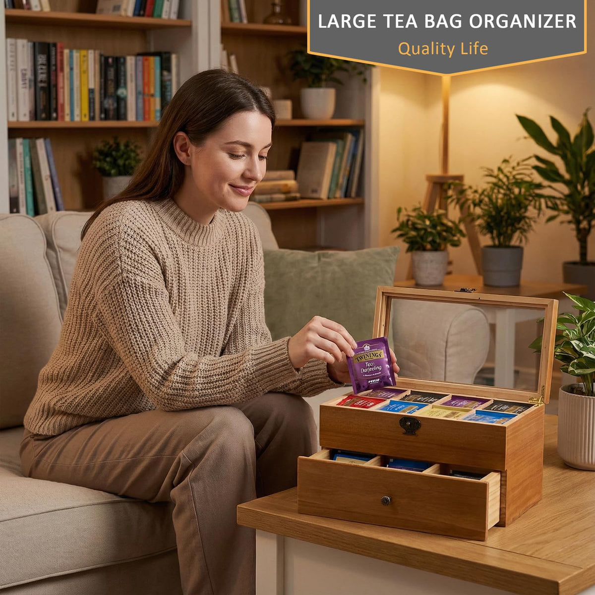 Wood Tea Bag Organizer