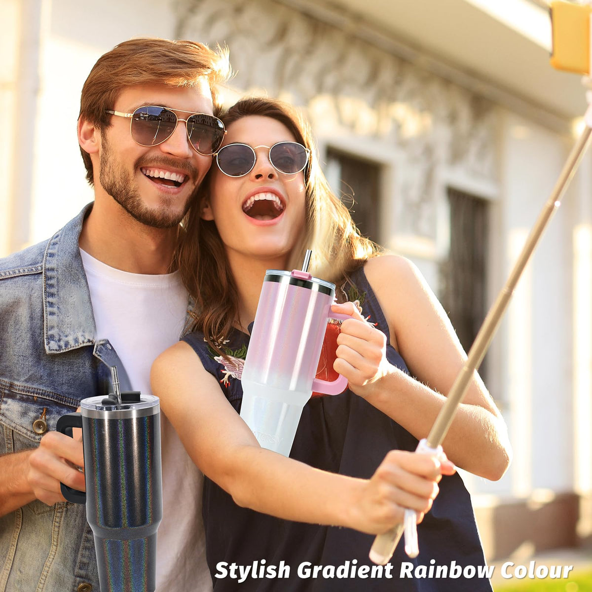 40 oz Shiny Tumbler with Handle and Straw