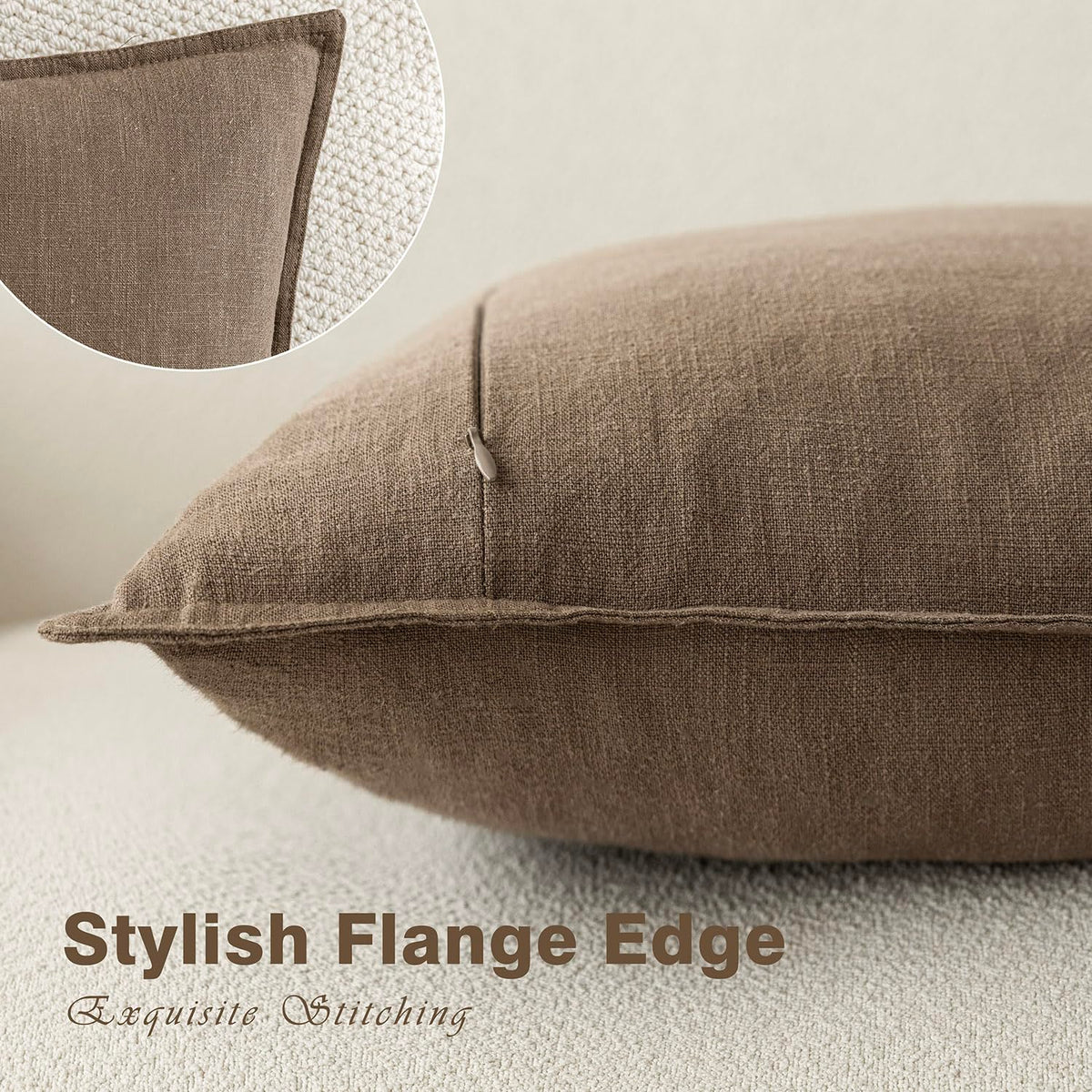 Pack of 2 Decorative Linen Soild Throw Pillow Covers Soft Accent Cushion Case Boho Farmhouse Pillowcase for Couch Sofa Bedroom Living Room Home Decor 22 x 22 Inch Light Brown (2 Count)