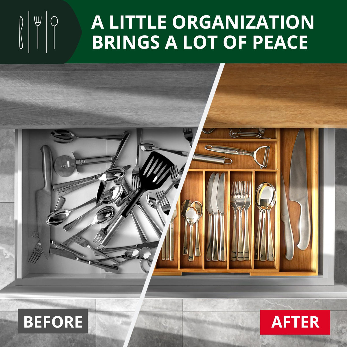 Luxury Bamboo Kitchen Drawer Organizer