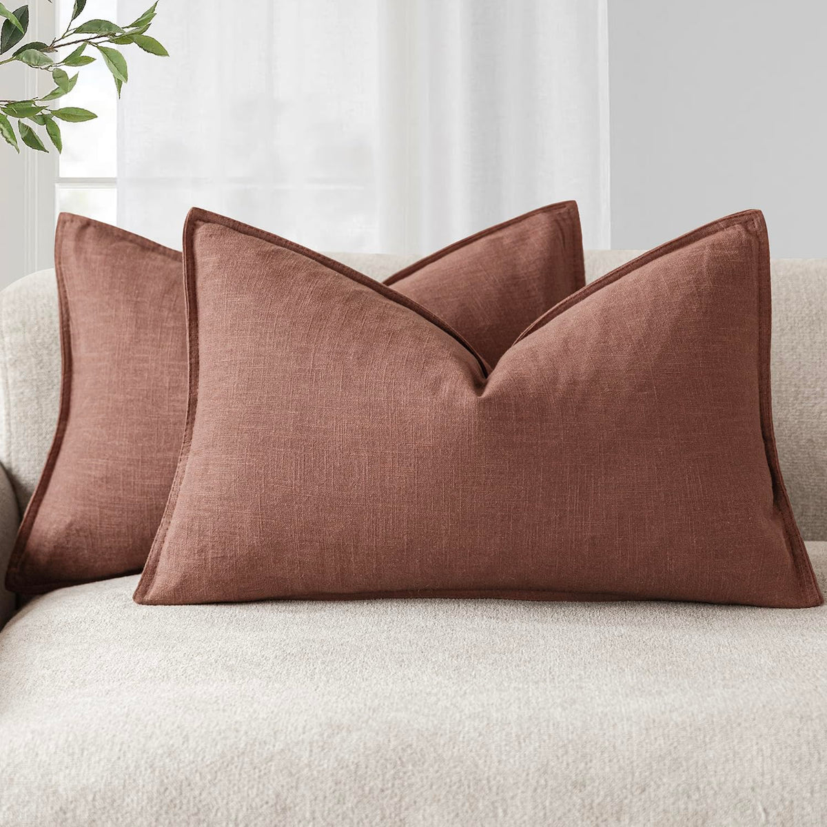 Pack of 2 Decorative Linen Solid Throw Pillow Covers Soft Accent Lumbar Cushion Case Boho Farmhouse Pillowcase for Chair Couch Sofa Bedroom Living Room Home Decor 12 x 20 Inch Rust Red