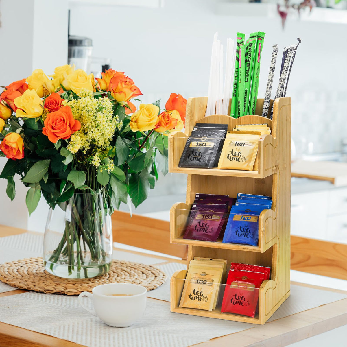 3 Tier Bamboo Coffee Condiment Station
