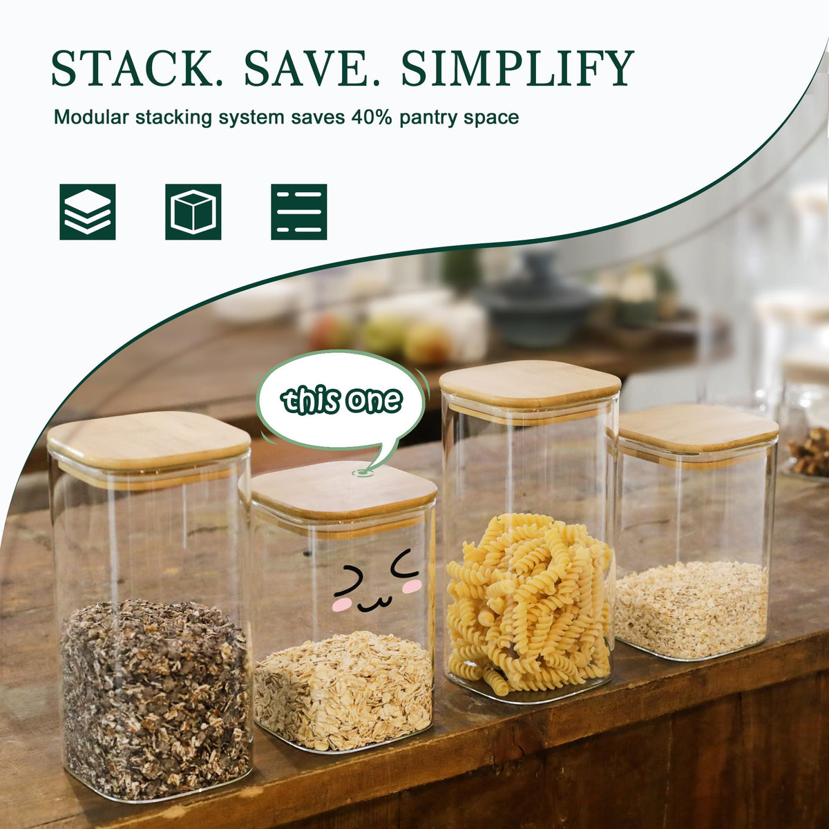 Kitchen Glass Jars Set with Bamboo Lids for Storage